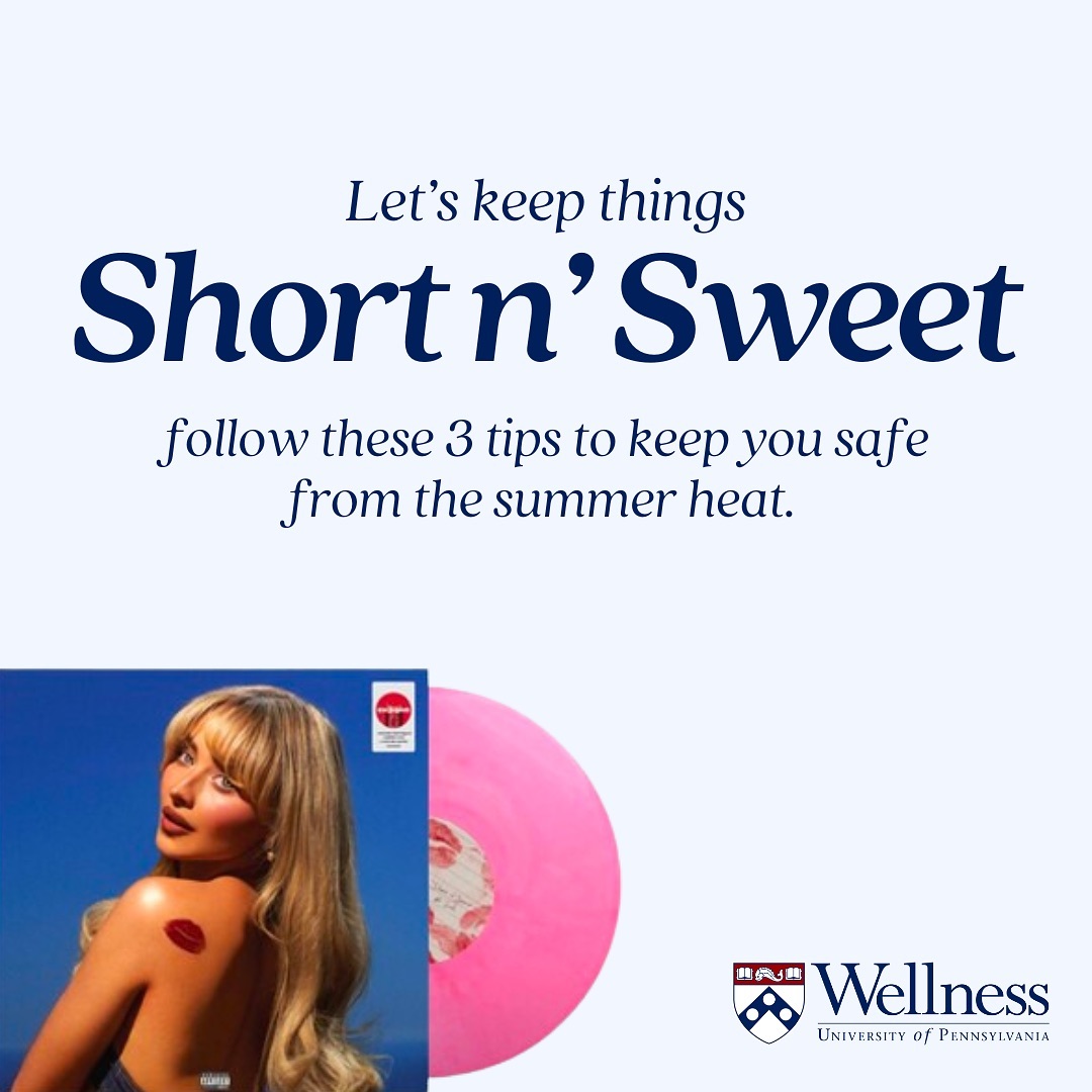 Excited for Sabrina Carpenter’s new album? We are too! While you’re anticipating its release this August, stay safe and healthy this summer with some tips inspired by her latest hits, “Please Please Please” and “Espresso.” Remember to stay hydrated, use sunscreen, and take breaks in the shade/indoors. Keep these tips in mind as you enjoy the sunny days ahead!
