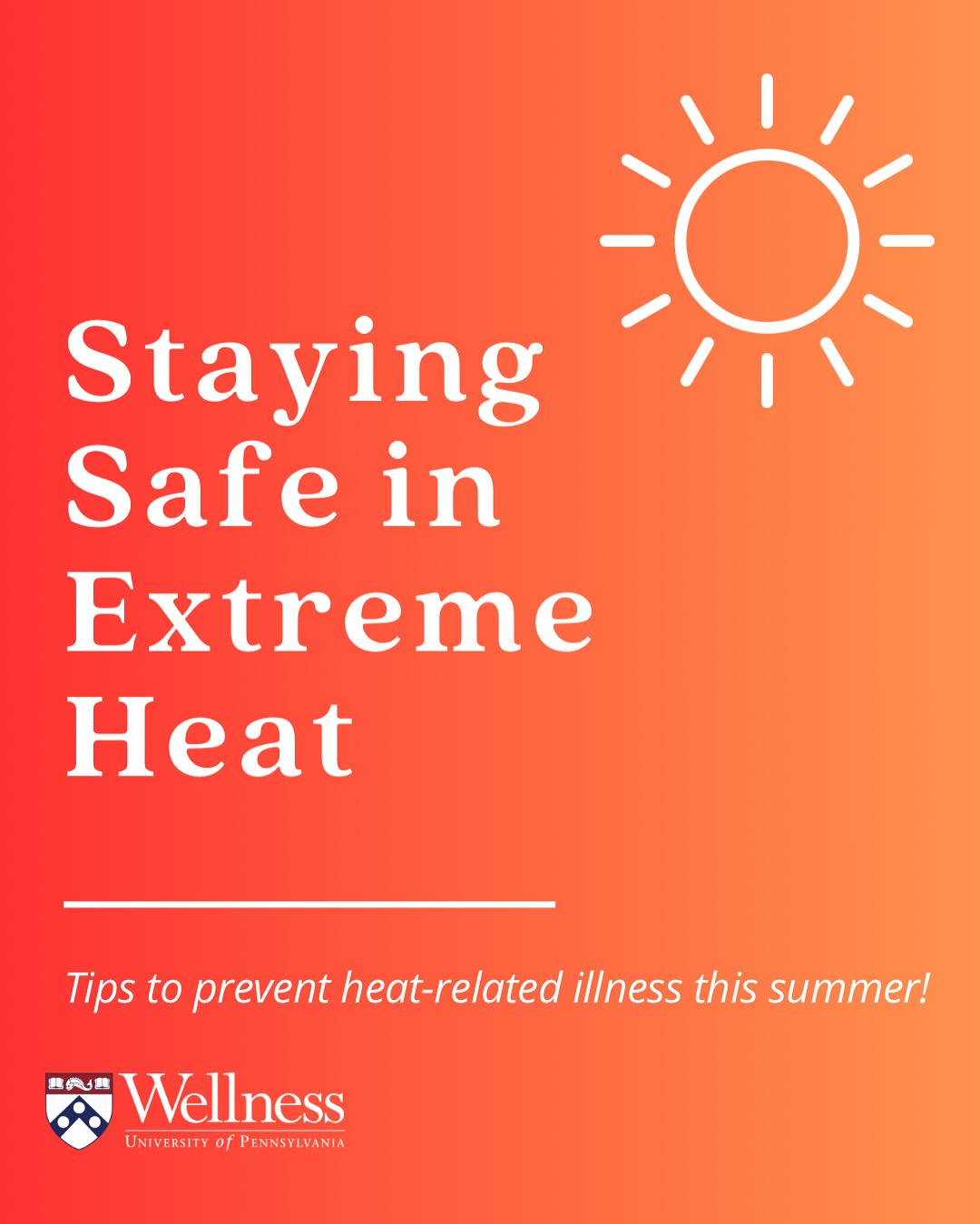 Beat the heat this summer! Stay cool, stay safe, and stay informed with these wellness tips for preventing heat-related illness.
☀️ Visit our website for more ways to care for your wellbeing all season long.
#BeatTheHeat #WellnessatPenn