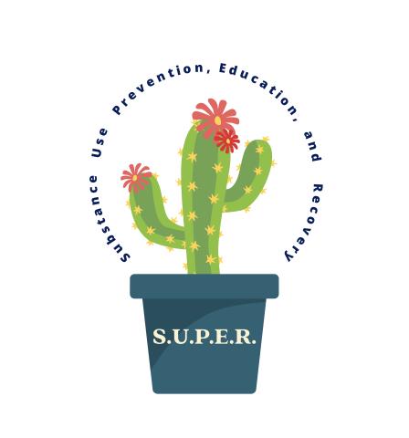 S.U.P.E.R. program graphic identifier - a cactus with the name Substance Use Prevention, Education, an Recovery around it.